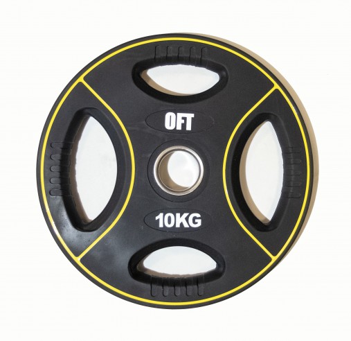Диск олимпийский полиуретановый черный с четырьмя хватами 10 кг Original Fit.Tools ф50 мм